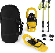 Racchette da Neve per Bambini 28-37, Bastoncini da Trekking Telescopici 51,5-100 cm con Punte in Tungsteno, Dischi Neve e Dischi Fango, Ciaspole da Neve con Legatura a Cricchetto e Borsa