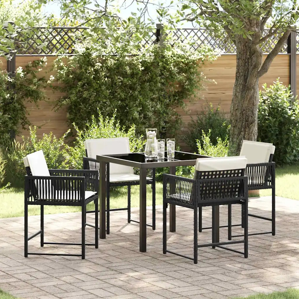 Set da Pranzo per Giardino 5 pcs Nero polyrattan