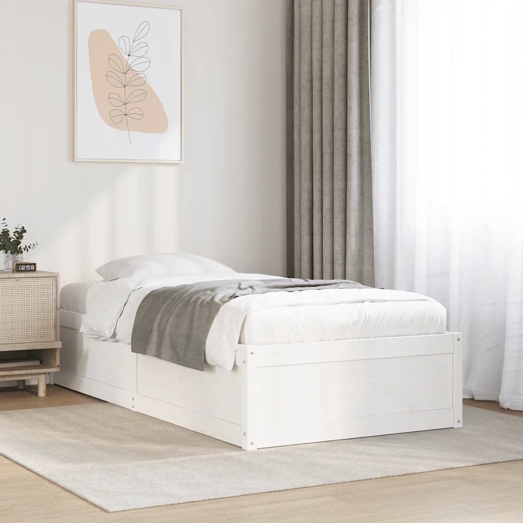 Letto senza Materasso-Struttura Letto Bianco 90x190 cm in Legno Massello Pino 117073