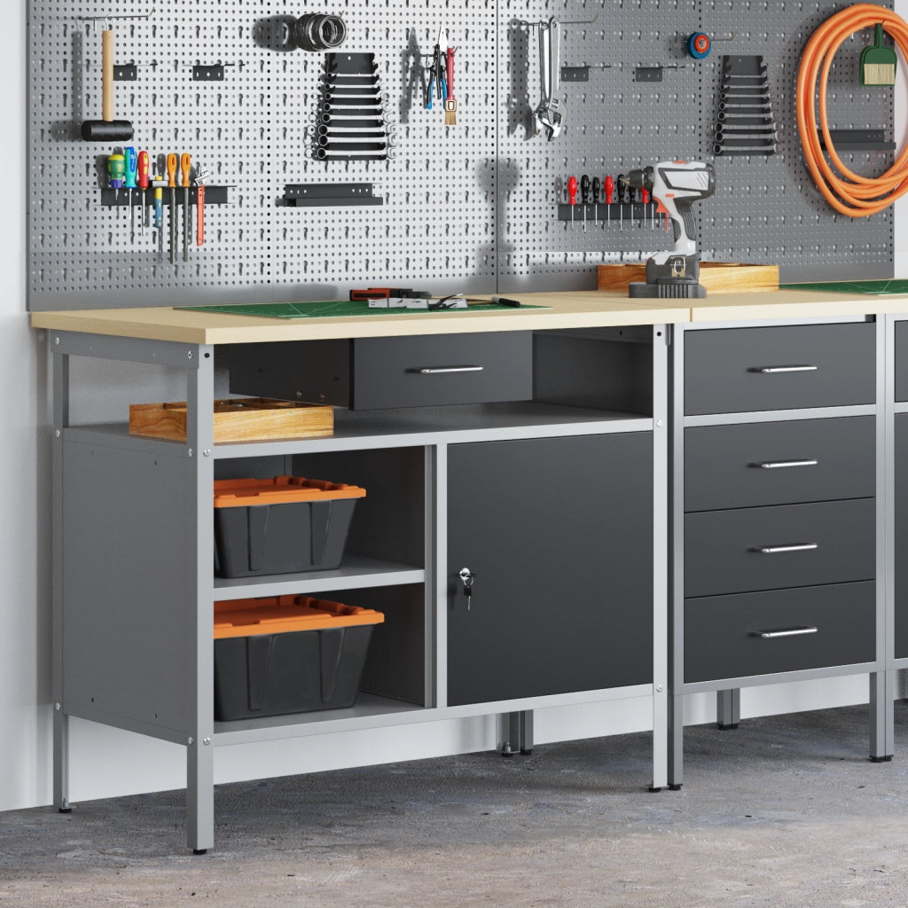 Banco da lavoro  con porta bloccabile Nero 100x55x85 cm Acciaio