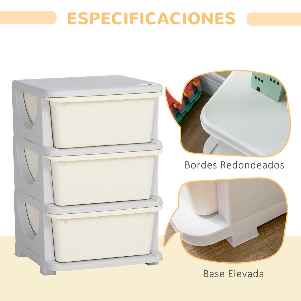 Cassettiera bambini 3 cassetti ¨C Xylo ¨C plastica beige con maniglie 37x37x56,5cm