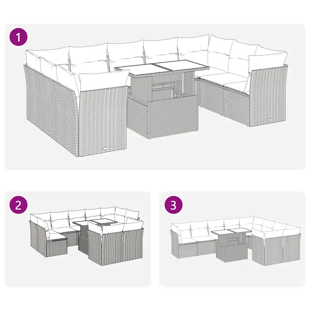 Set Divani Giardino 10 pz con Cuscini Polyrattan Marrone Acacia 3326225