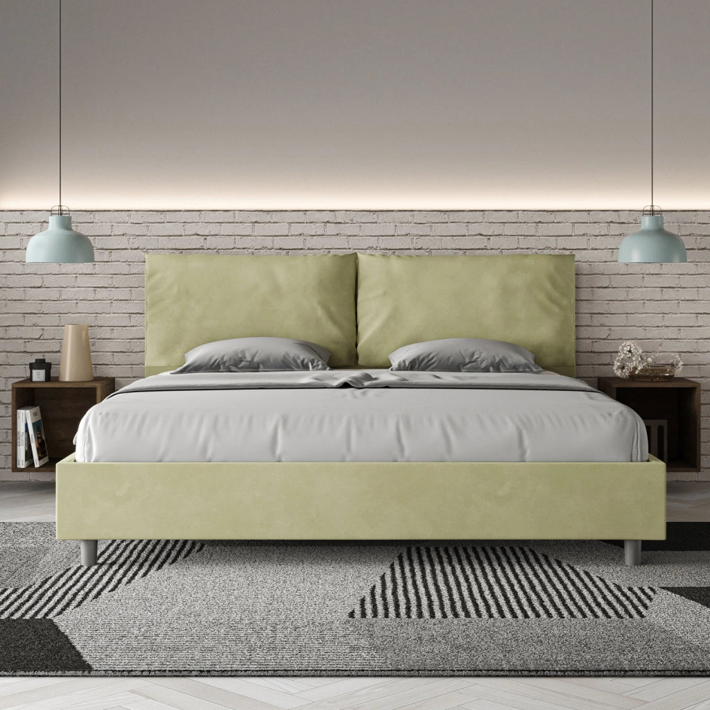 BS COM Letto matrimoniale king size senza rete imbottito 190x210 microfibra tè verde Large