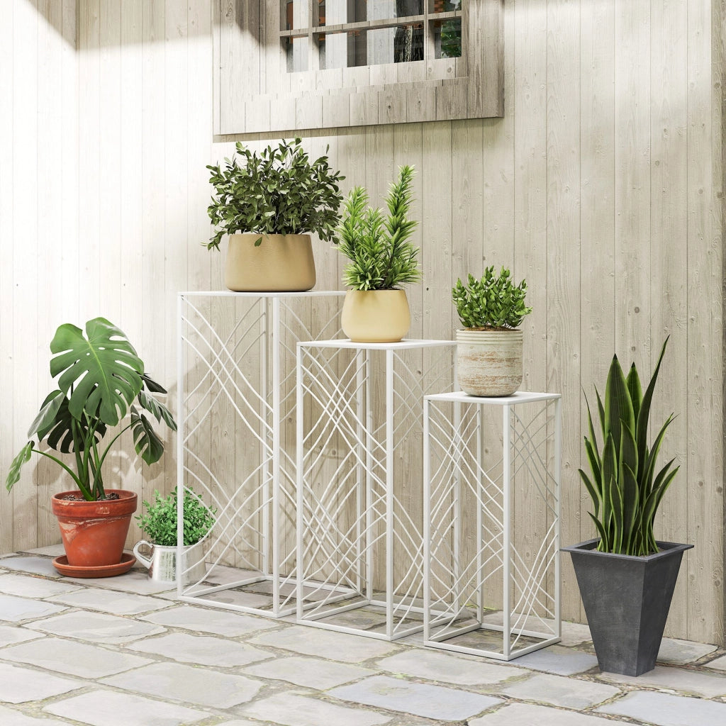 Set 3 Ripiani Piante ¨C Minimal ¨C Stapelbar in Metallo Bianco 50x60x70 cm