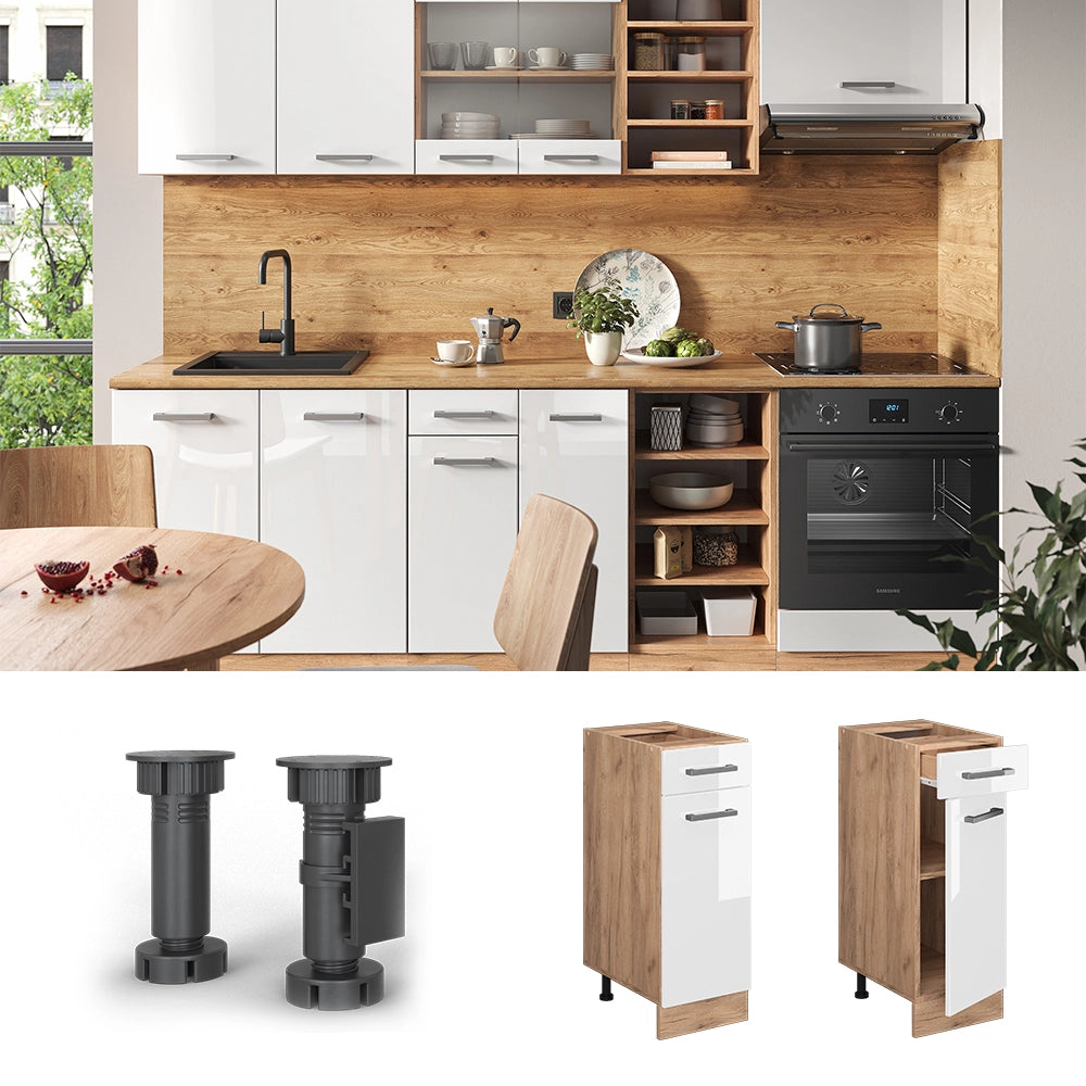 Vicco Mobiletto base per cucina Bianco lucido 30 cm PL Marmo