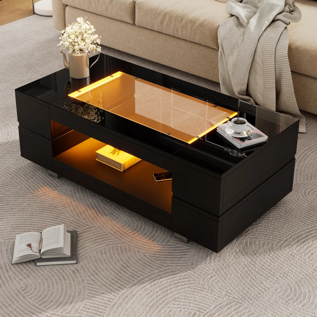 Tavolino LED nero con controllo Bluetooth - Zephmum- Doppio strato design cavo