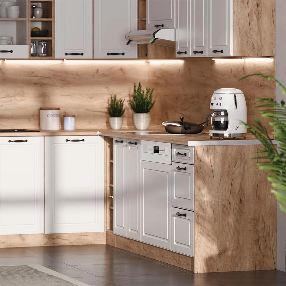 Pannelli laterali per il mobile base R-Line, Quercia dorata, Set di 2, per la libera combinazione all'interno di sistemi cucina modulari