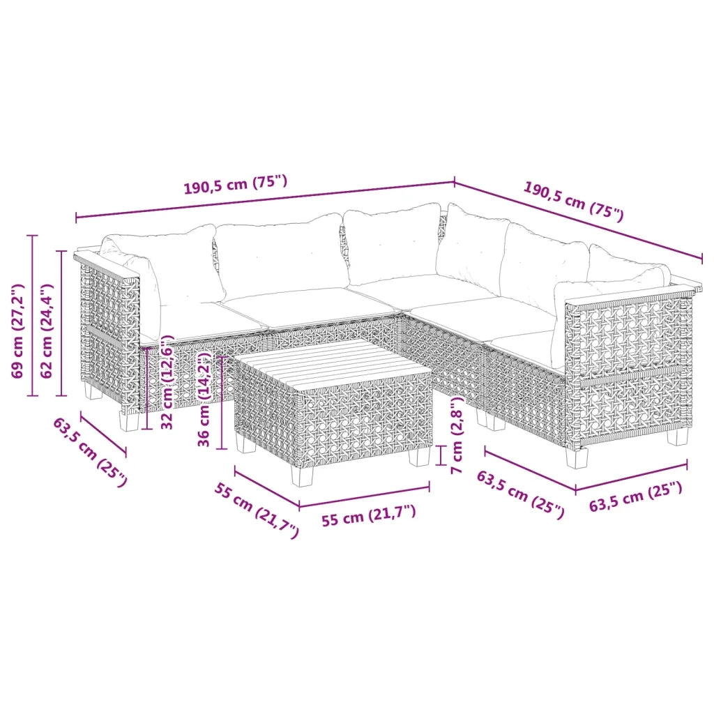 Set Divano da Giardino 6 pz con Cuscini Grigio in Polyrattan 3261831