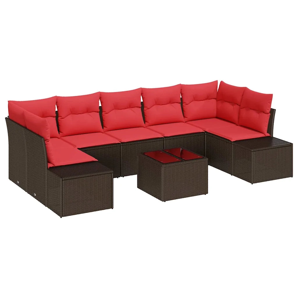 Set Divano da Giardino 8 pz Beige e Rosso polyrattan 3355653
