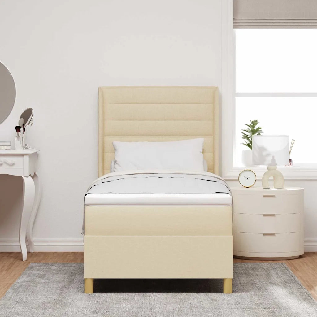 Letto a molle con strisce LED Crema 100 x 200 cm Tessuto 3343621