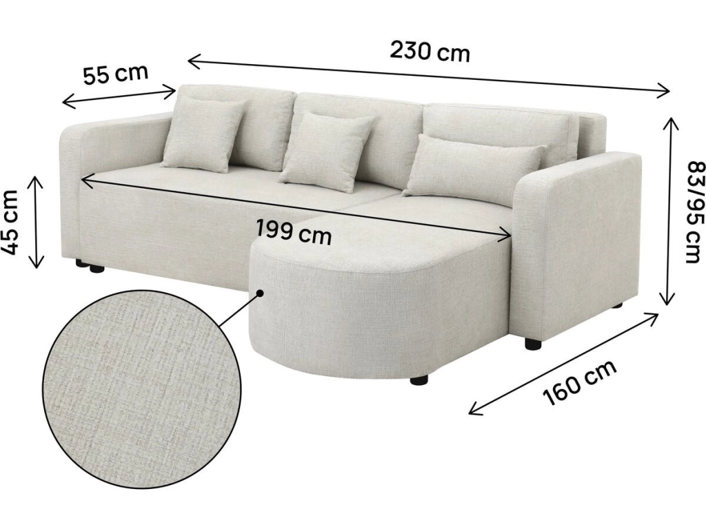 Divano angolare trasformabile/reversibile in tessuto "Charles" - 3 posti - Beige