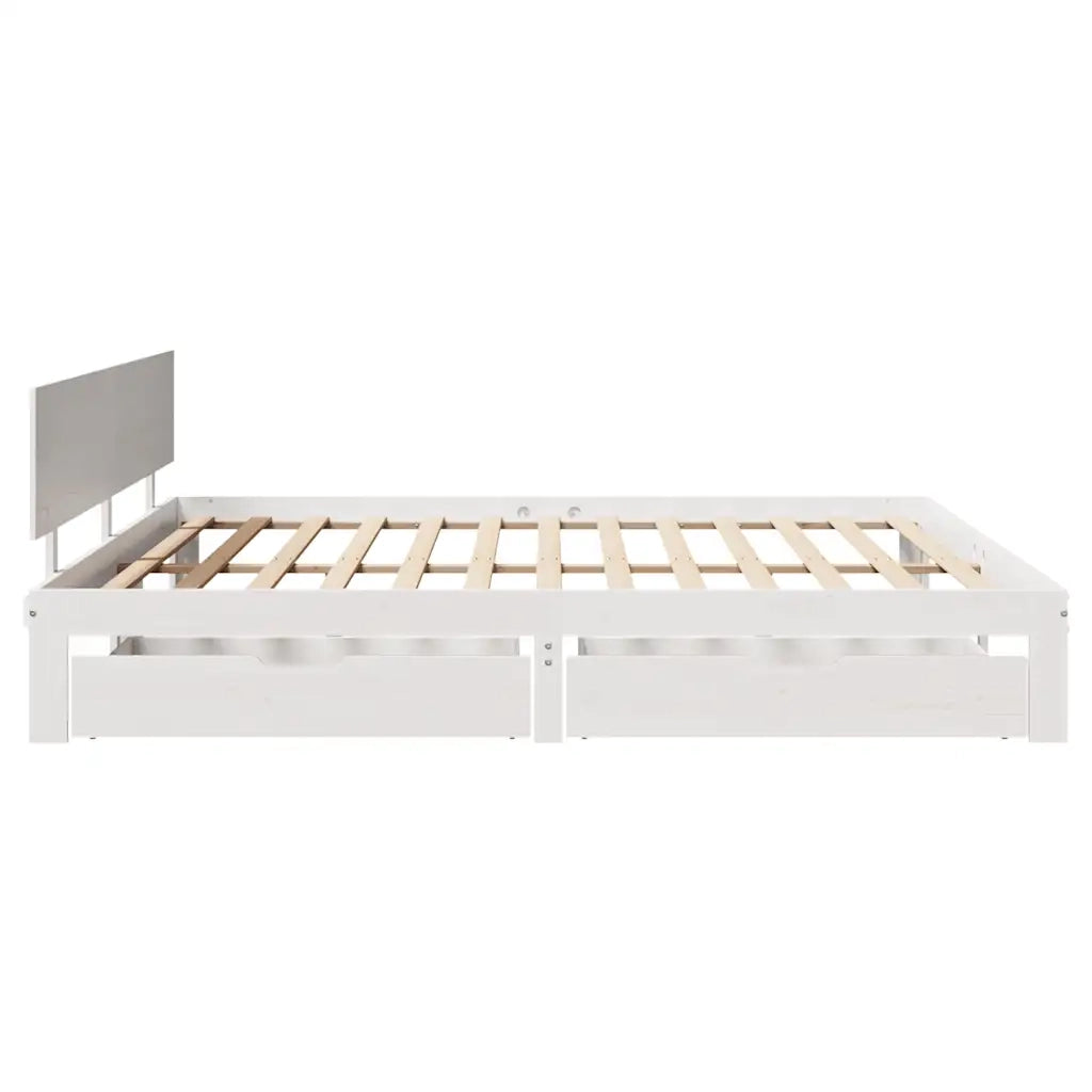 Letto matrimoniale | Letto per adulti | Giroletto con Cassetti Bianco 200x200 cm Legno Massello di Pino