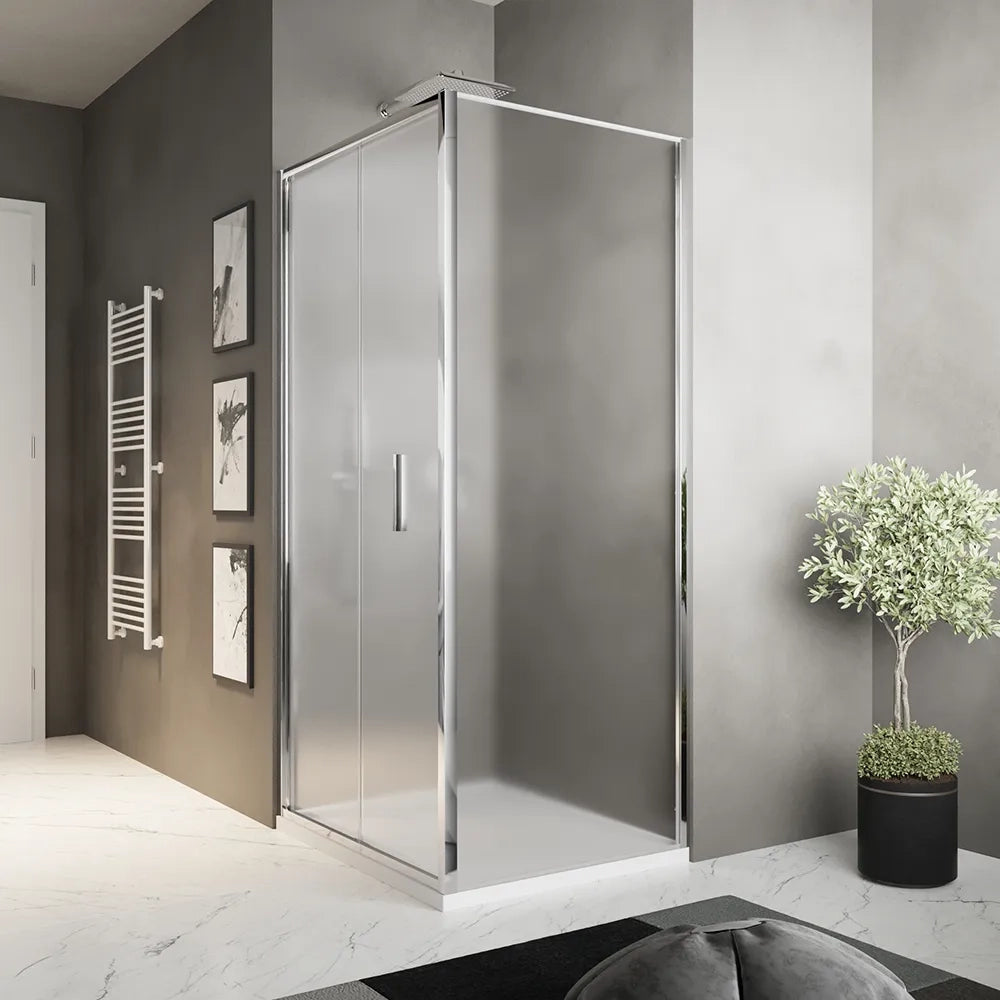 Box doccia slim 70x90cm con porta a libro e parete fissa profili cromati e vetro 6mm opaco h190| Portofino
