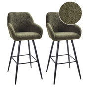 Set di 2 sgabelli da bar in tessuto bouclè verde scuro con seduta imbottita e gambe in metallo stile moderno soggiorno
