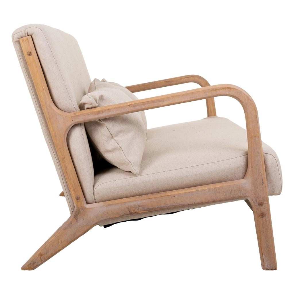 Divano in legno imbottito color panna 122x85x74h
