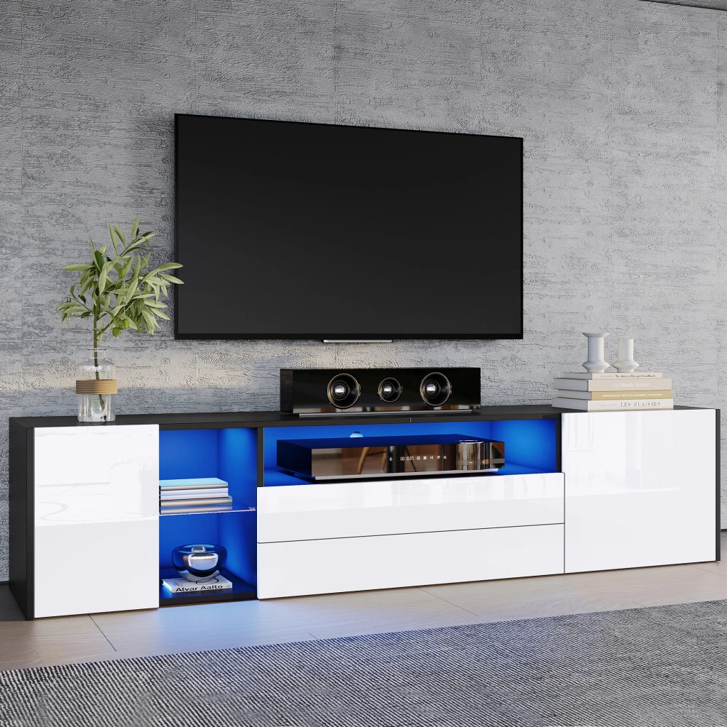 Cassettiera per TV bianca e nera in truciolare; 180 x cm