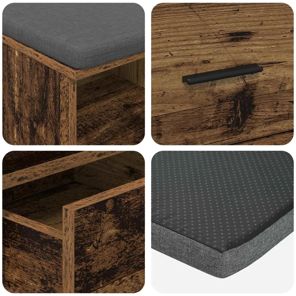 Panca per ingresso con cuscino Legno vecchio 80 x 38 x 46 cm 891462