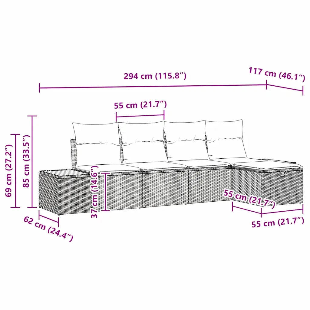 Set Divano da Giardino con cuscino 5 pcs Beige polyrattan 3359622