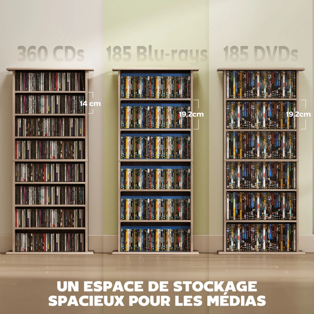 Libreria per CD DVD ¨C Xylo ¨C 8 scomparti 6 ripiani regolabili legno naturale 360 CD 185 DVD