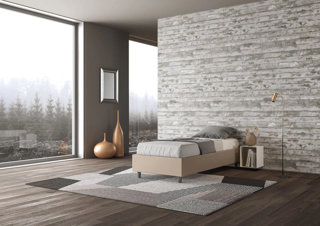 BS COM Letto singolo con rete imbottito 80x200 similpelle tortora