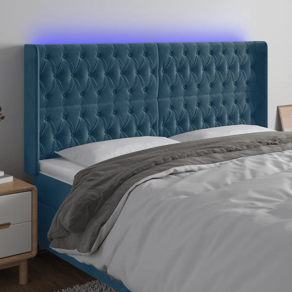 Testiera | Testata a LED Blu Scuro 203x16x118/128 cm in Velluto