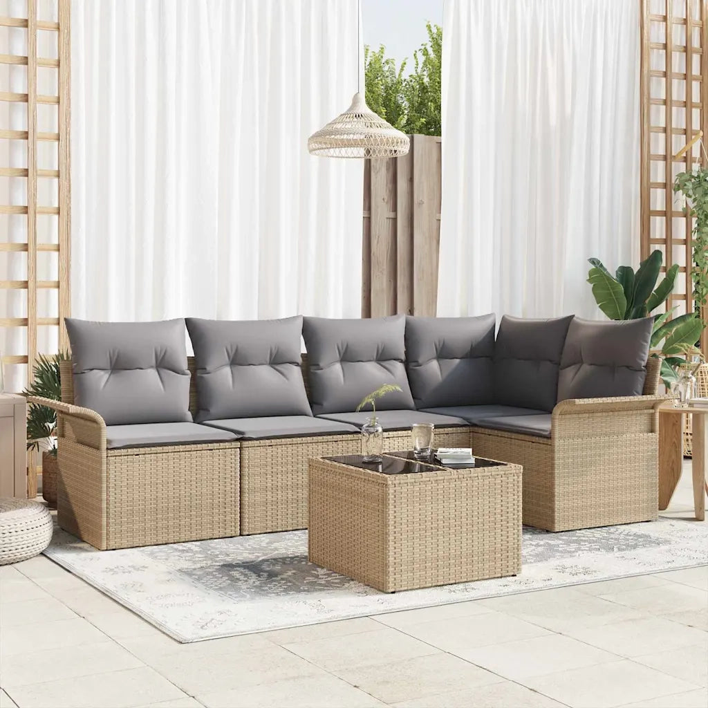 Set Divano da Giardino con cuscino 6 pcs Beige polyrattan
