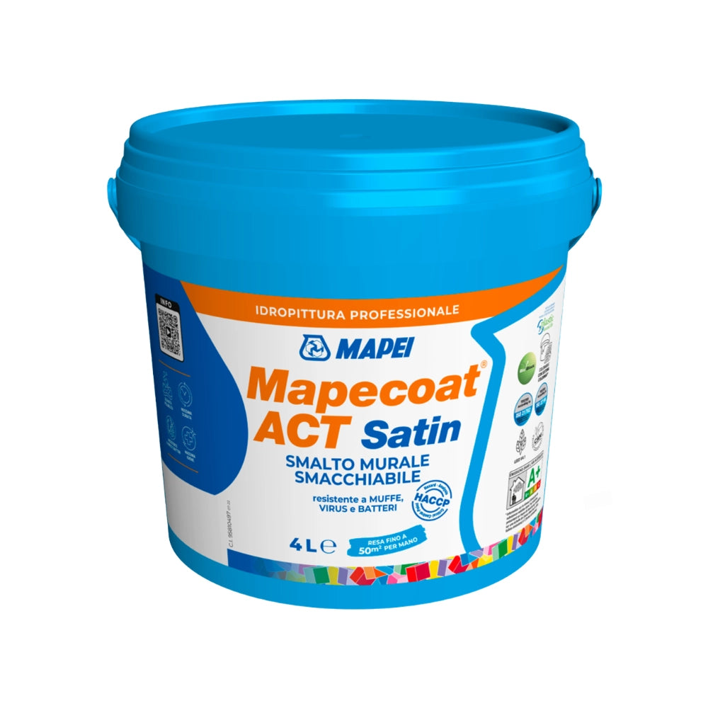 Mapei mapecoat act satin smalto murale lavabile antimuffa e antibatterico *** formato 4 lt, confezione 1