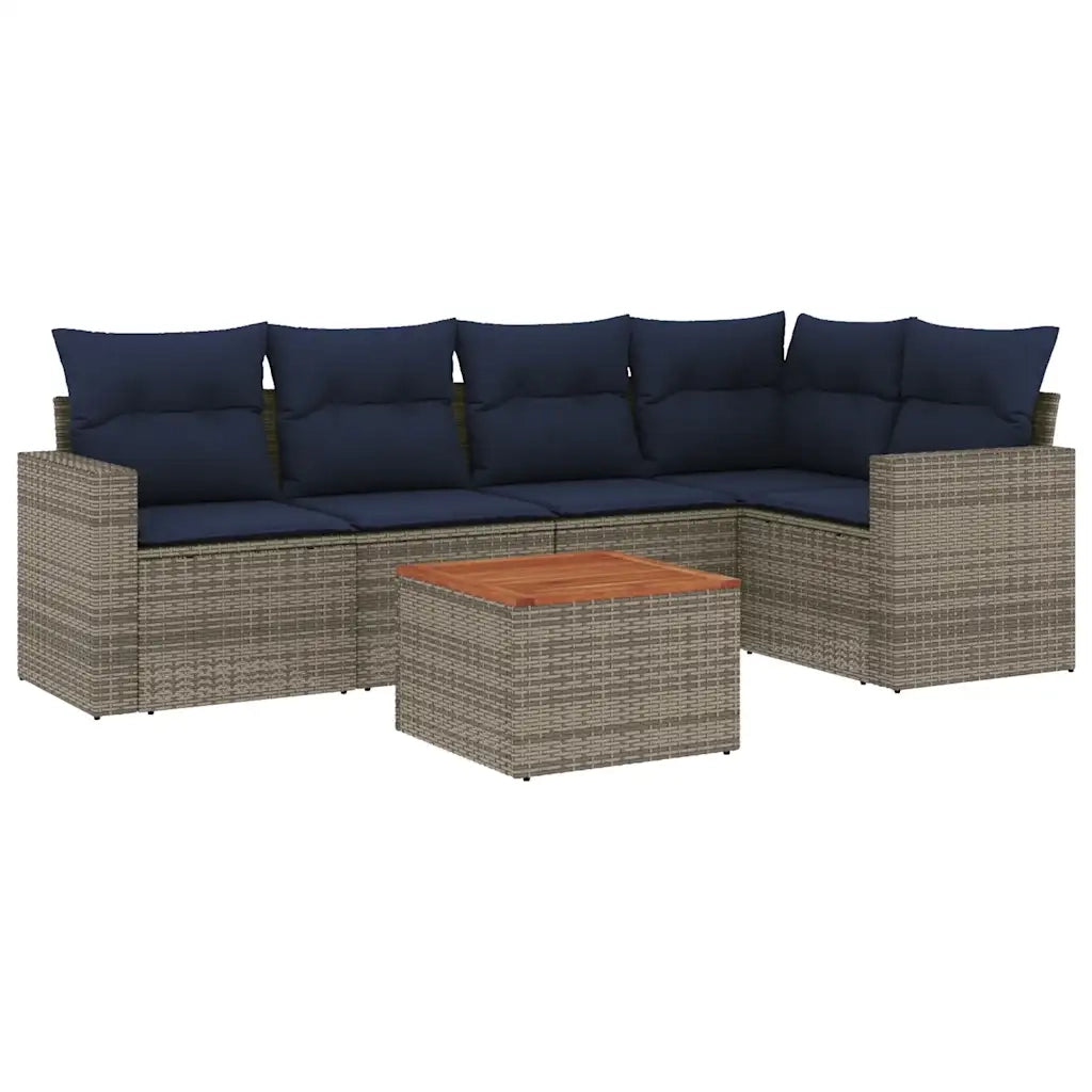 Set Divani da Giardino 6 pz con Cuscini Grigio in Polyrattan 3256446