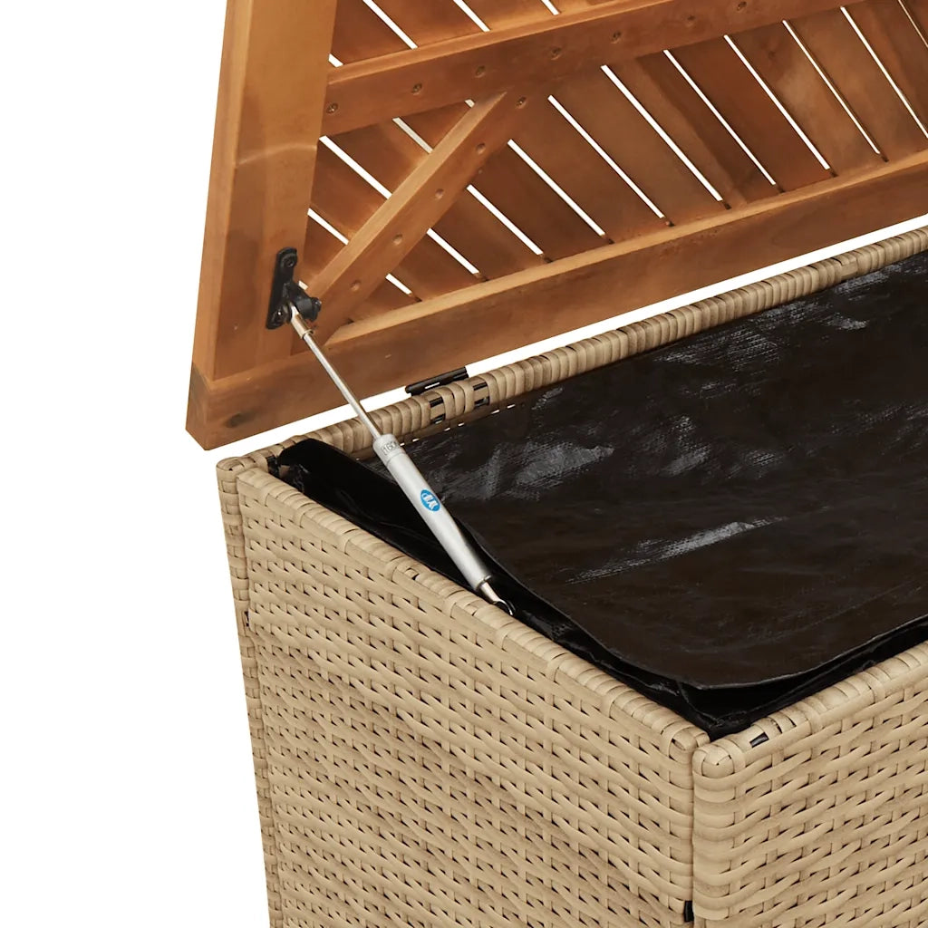 Contenitore da Giardino Beige 110x50x54 cm Polyrattan e Acacia CFW2992052