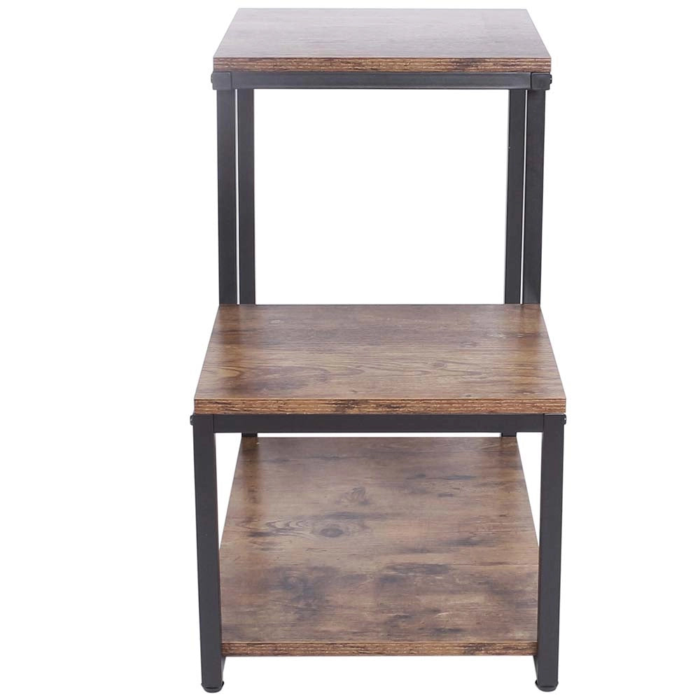 Tavolino Design Moderno Industriale 3 Ripiani Legno Metallo