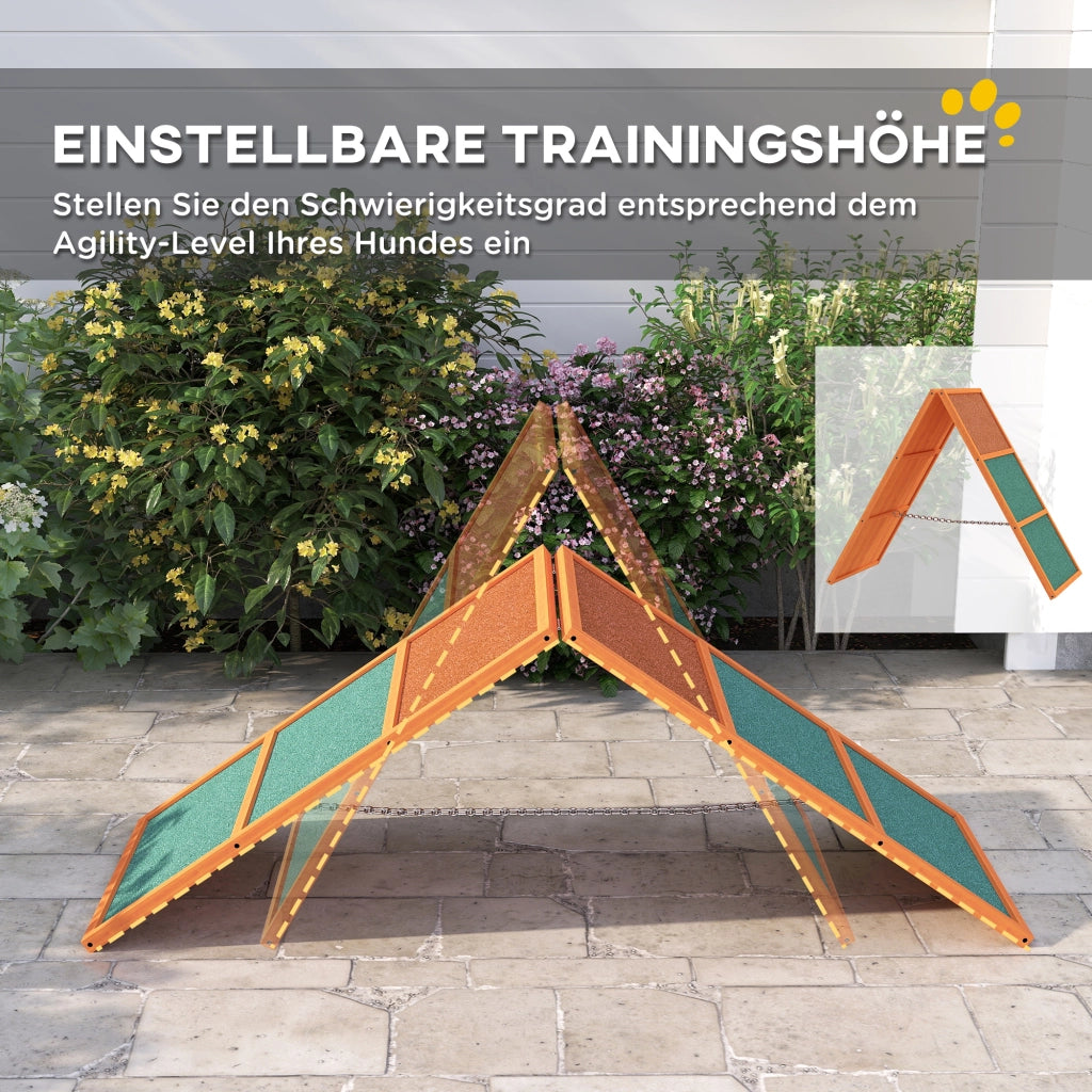 Rampa per Cani Pieghevole ¨C Xylo ¨C Regolabile Antiscivolo Legno di Abete 173x59x66cm Arancione/Verde