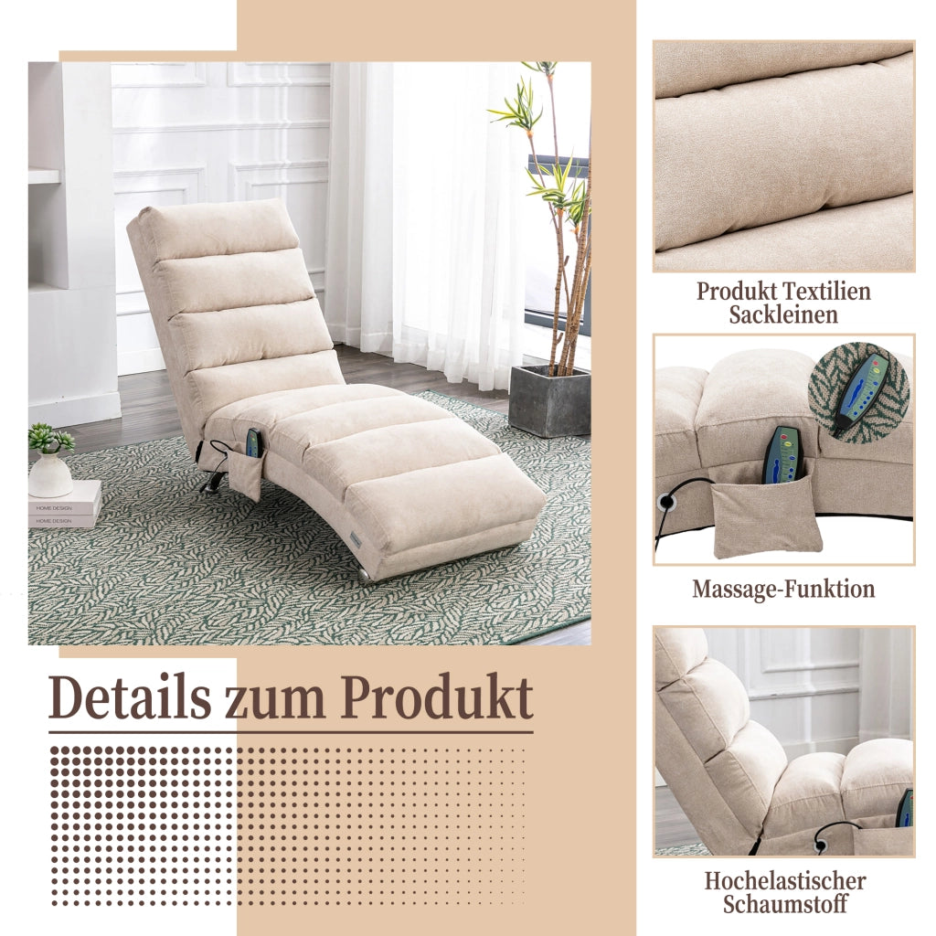 POLTRONA Massaggiante con vibrazione 55x148x84 cm Lino Beige