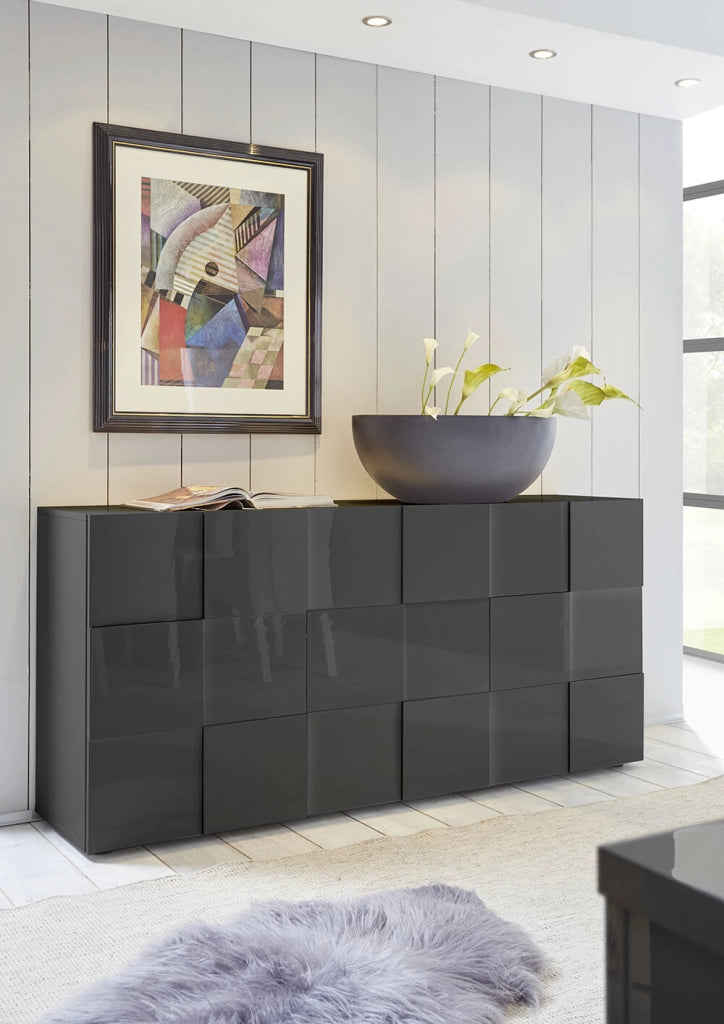 Credenza Mobile Soggiorno 3 Porte in Melamina 181x42x84cm TFT Chequers Antracite