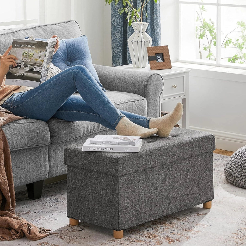 Panca pouf contenitore imbottita in grigio scuro