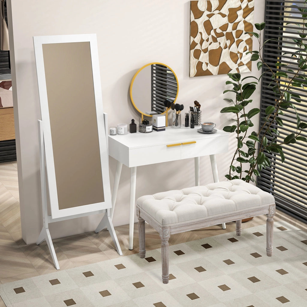 Consolle Trucco con Specchio e 2 Cassetti 80x40x123 cm in Legno Bianco