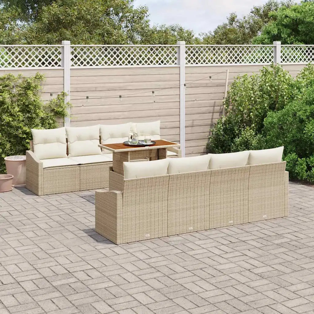 Set da Pranzo per Giardino con cuscino 9 pcs Beige e Crema 3349812