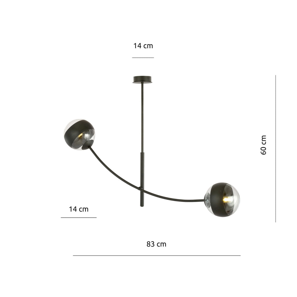 Plafoniera Emibig Hunter 2 luci E14 nera vetro trasparente
