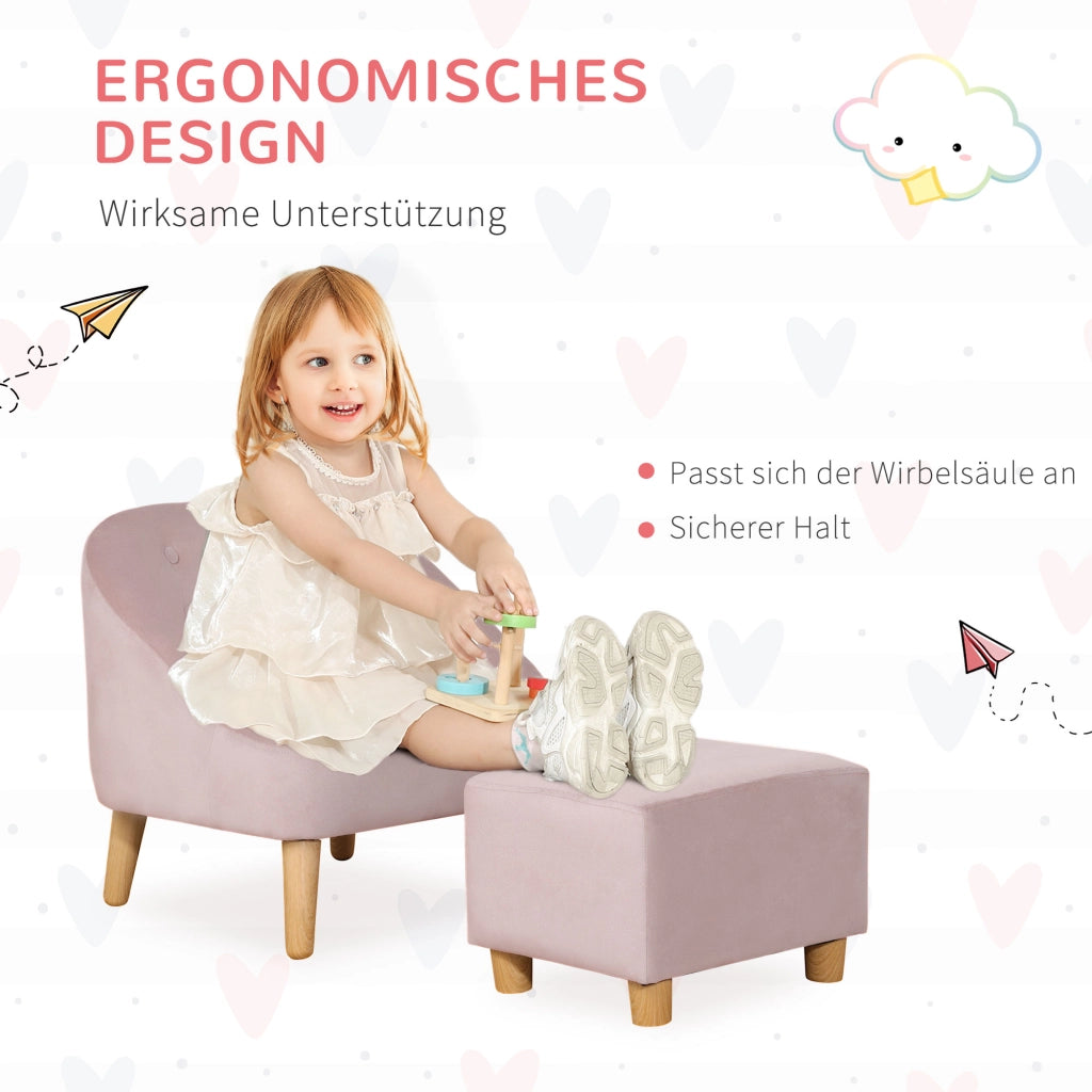 Poltrona con pouf per bambini 3-5 anni ¨C zephmum ¨C rosa velluto 51x51x50 cm