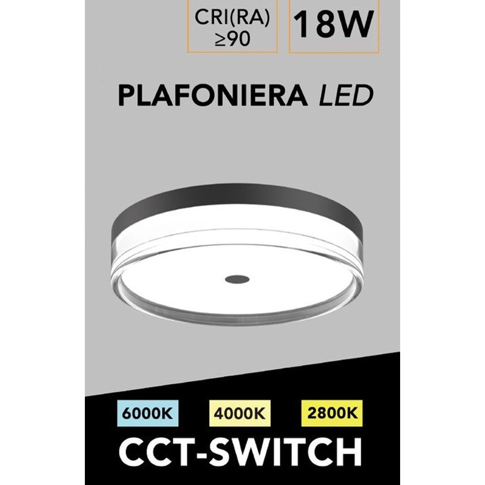 Trade Shop - Plafoniera Led 18w A Soffitto Moderna Tecnologia Cct 3 Tonalità Selezionabili Bl230-3c - Nero