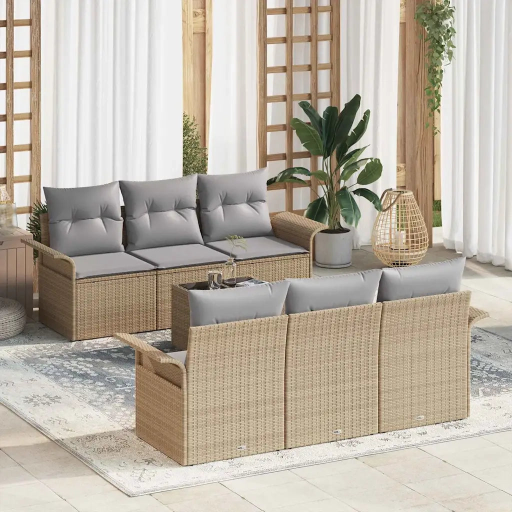Set Divano da Giardino con cuscino 7 pcs Beige polyrattan