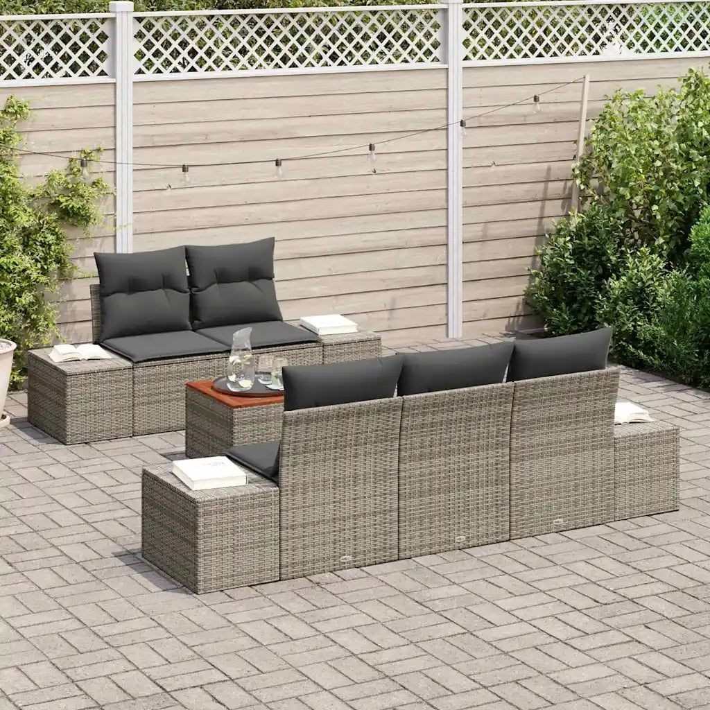 Set Divano da Giardino con cuscino 6 pcs Grigio polyrattan