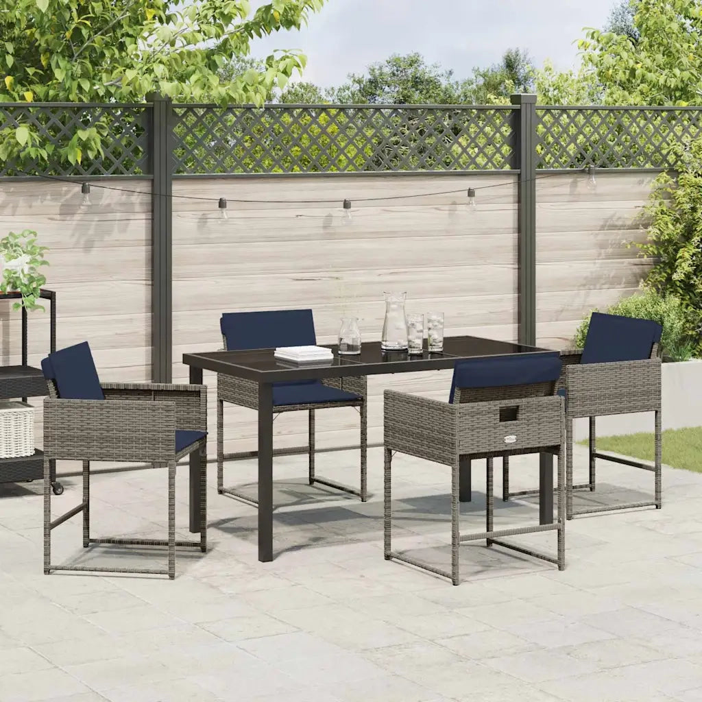 Set da Pranzo per Giardino con cuscino 5 pcs Grigio polyrattan 3380033