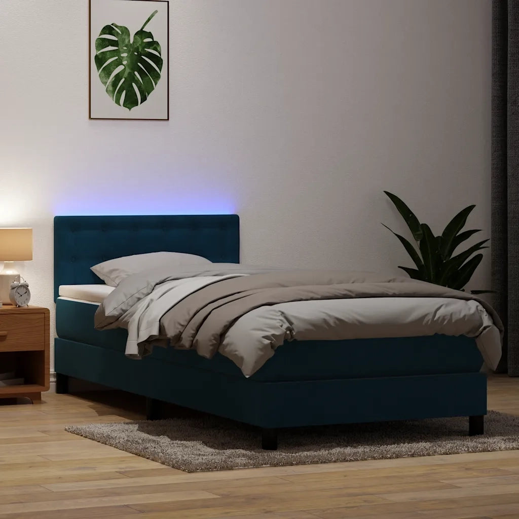 Letto a Molle con Materasso e LED Blu Scuro 80x210 cm Velluto 3317245