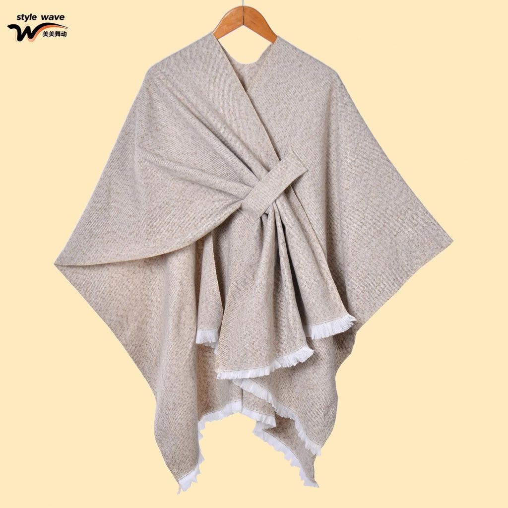 Sciarpa da donna, elegante mantello con cintura diagonale monocromatica