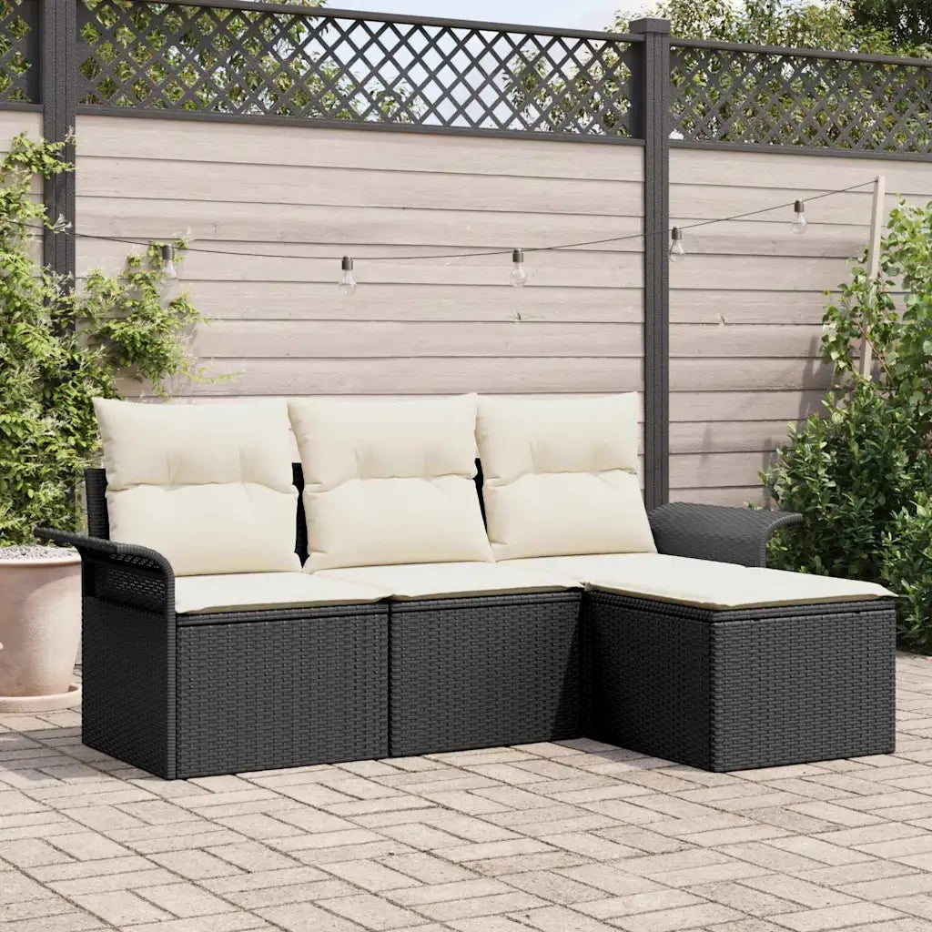 Set di divani con cuscino 4 pcs Nero e Crema polyrattan