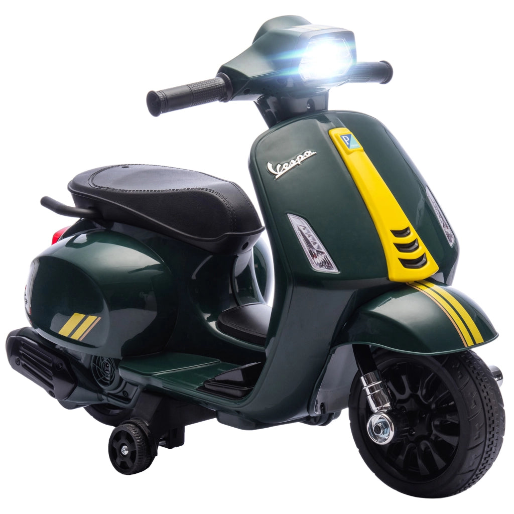 Moto Elettrica Vespa con Licenza ¨C Xylo ¨C Batteria 6V, Luci LED, Verde Scuro, 2-4 Anni