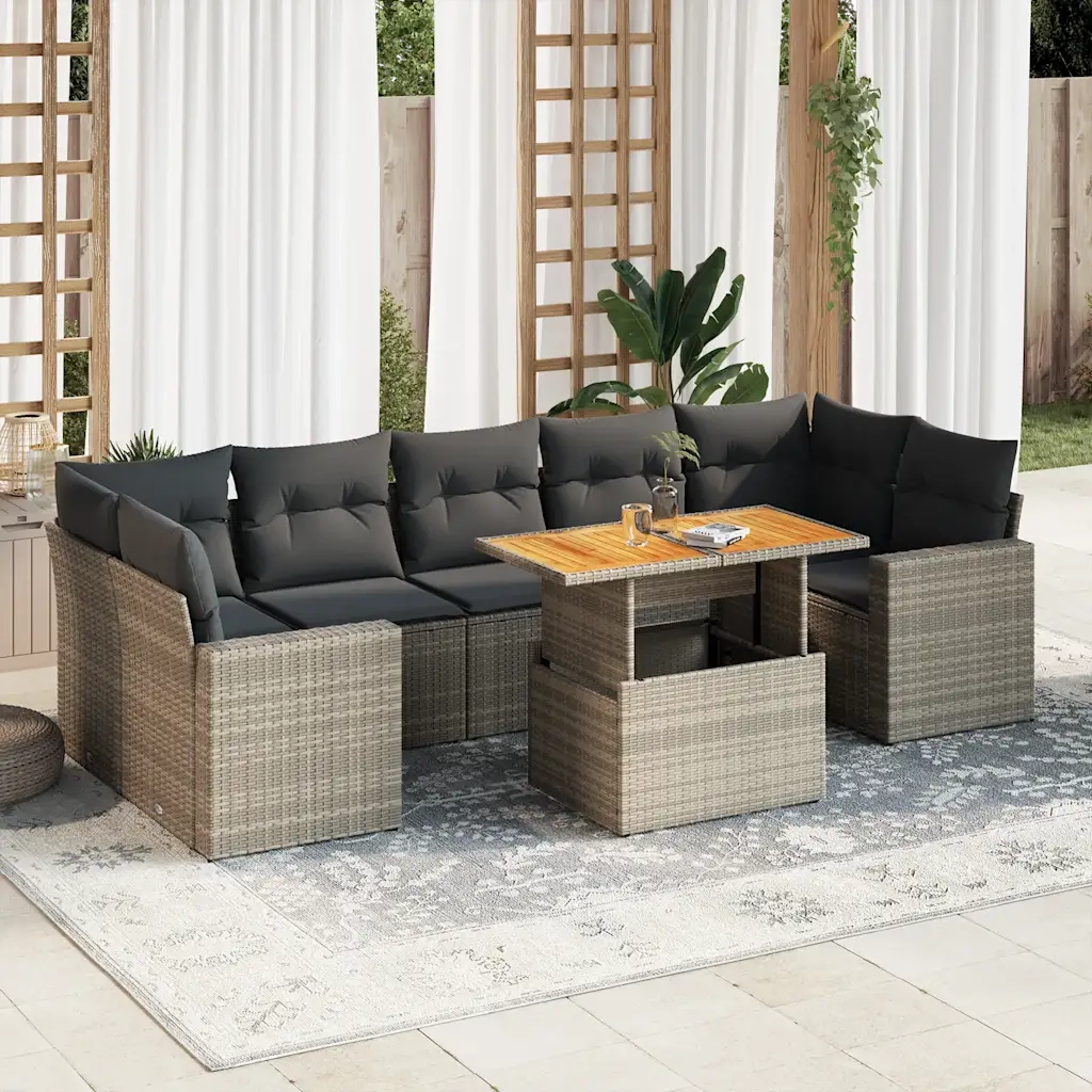Set Divano da Giardino 8 pz con Cuscini Grigio in Polyrattan 3327014