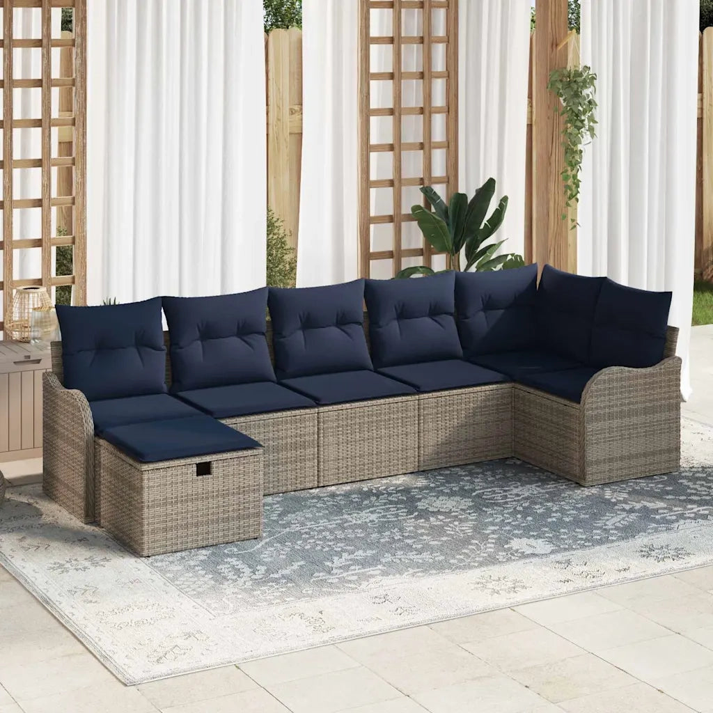 Set di divani con cuscino Grigio e Blu Navy polyrattan 3359004