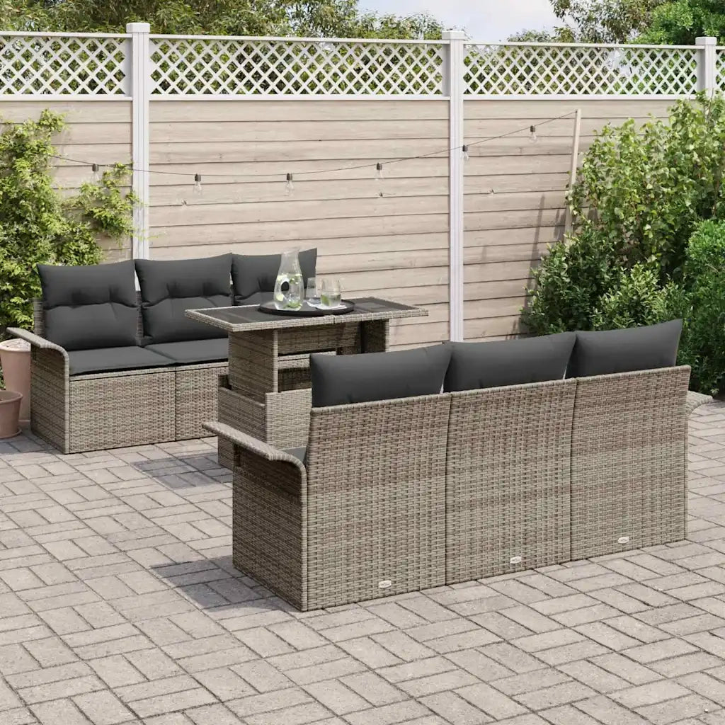 Set Divano da Giardino con cuscino 7 pcs Grigio polyrattan