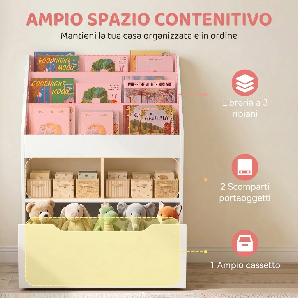 Libreria per Bambini con Ripiani e Cassetto ¨C zephmum ¨C Bianco, MDF, 60x30x90